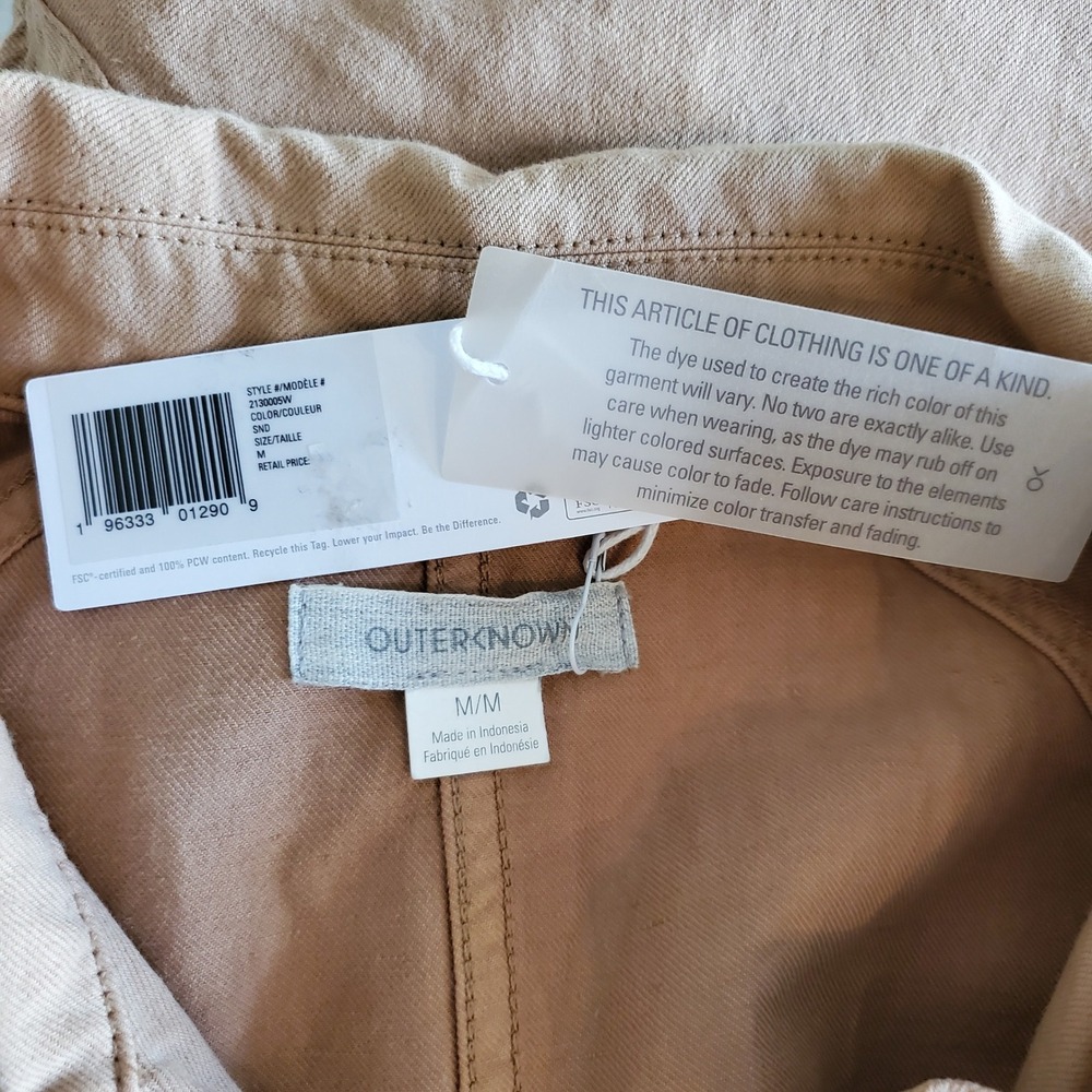 Outerknown SEA Suit Jumpsuit Womens Medium Sand Tan Organic Cotton Linen New - Picture 5 of 8